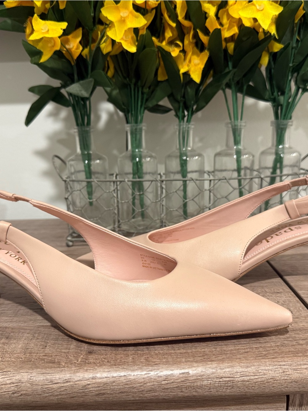 kate spade blush nude pointed-toe slingback heels